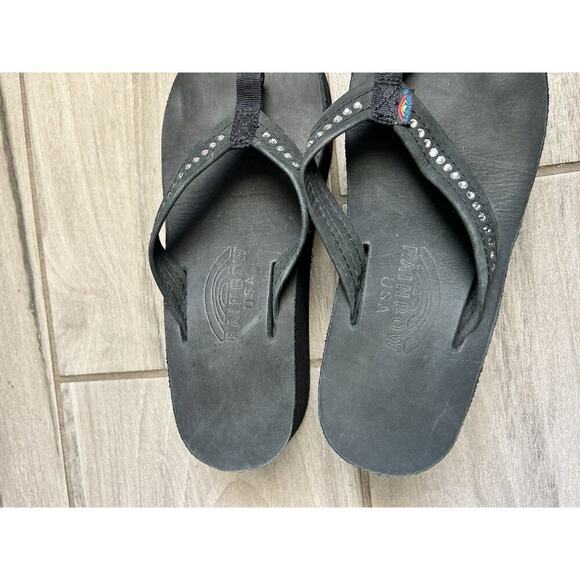 kids rainbow flip flops Platform Black With Rhinestones 4Y KB - Picture 2 of 4